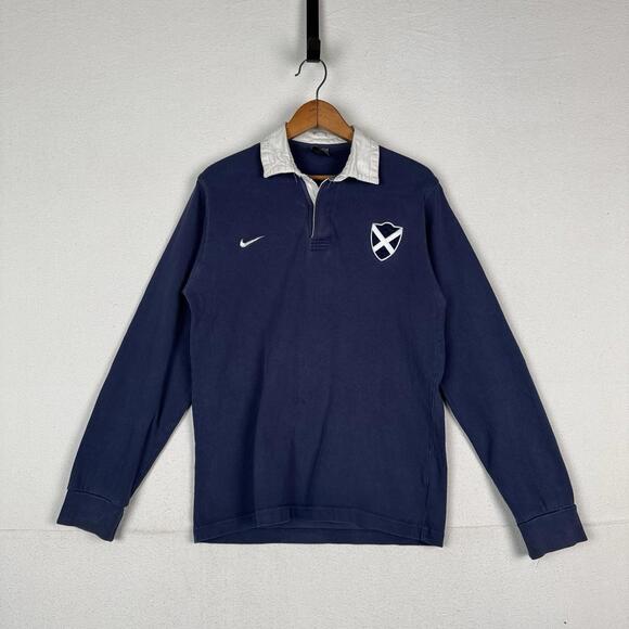 Vintage 90’s Nike Scotland Rugby Shirt Men’s Small Blue Embroidered Logo Shield